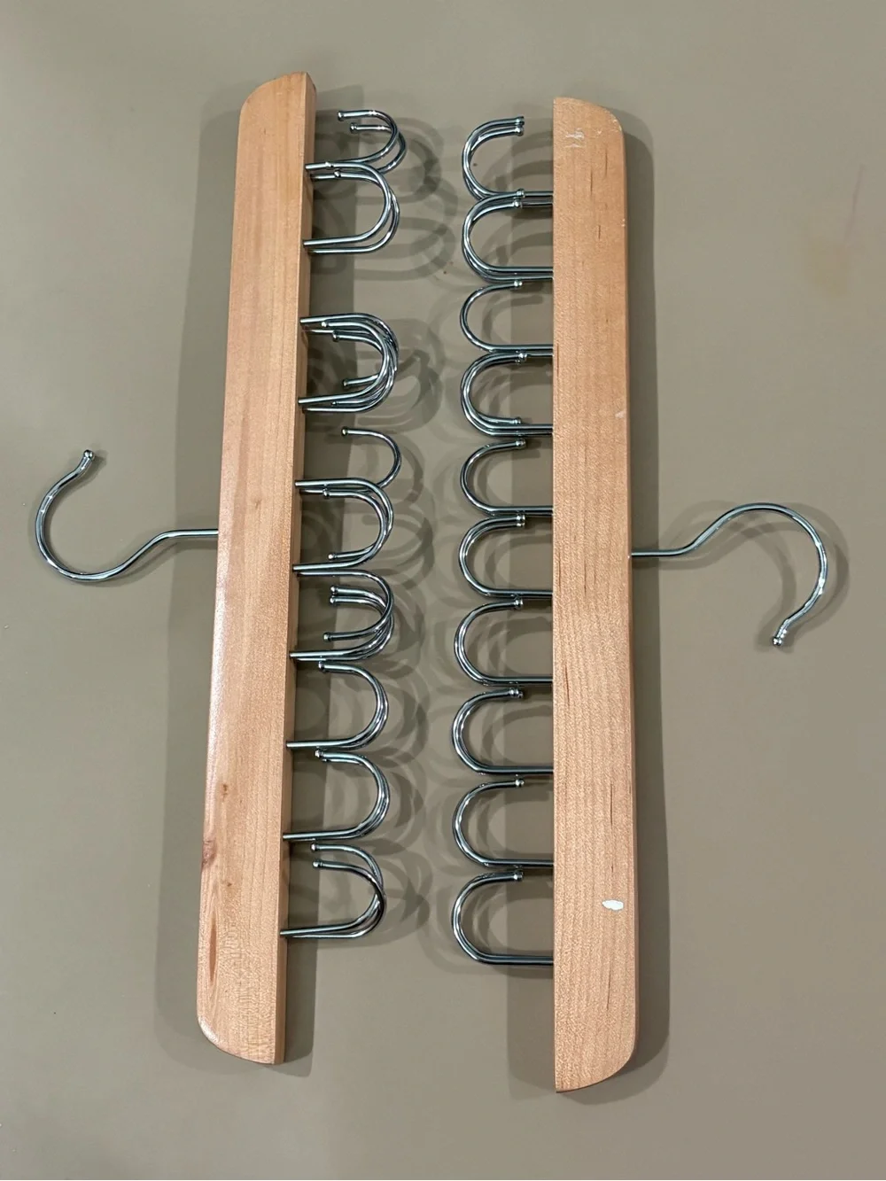 Wooden Multi-Scarf and Belt Hanger - Natural Wood & Chrome